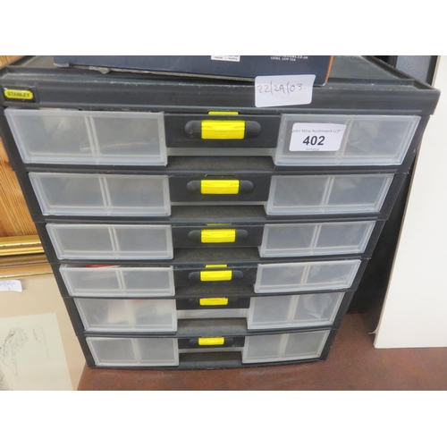 402 - Multi Drawer Tool Cabinet and contents and Mini Cased Screwdriver