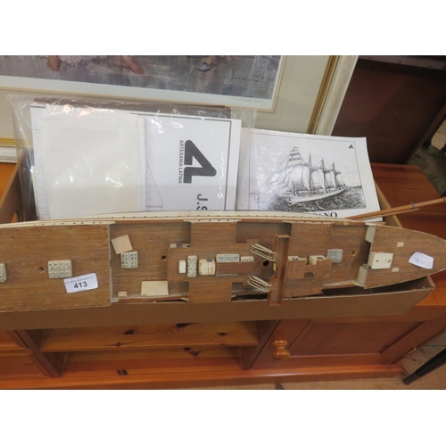 413 - Unfinished Model Boat Kit with parts 