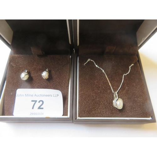 72 - 9ct. White Gold and Grey Pearl Pendant and matching Earrings