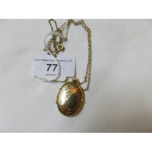 77 - 9ct. Gold Locket on 9ct. Gold Chain, 6.4 grams total weight