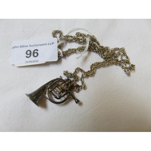 96 - Silver French Horn Pendant on chain