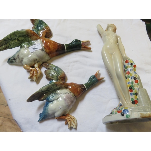 352 - Two Wall Ducks and Deco Type Figure