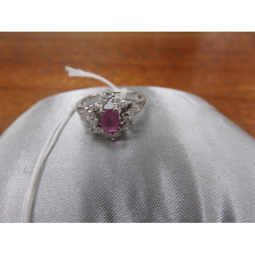 110 - Platinum,  Pink Sapphire and Diamond Cluster Ring