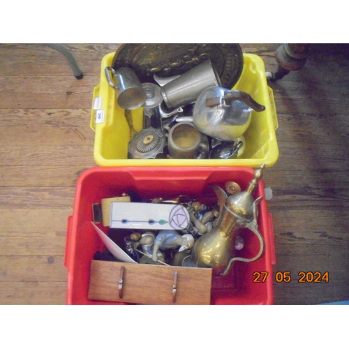 244 - Two Boxes of Bric-a-Brac  - Piquot ware and Brass