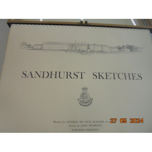 256 - Glass Case Containing Sandhurst Sketches Drawn By Joan Wanklyn - Glass Cracked At Corner