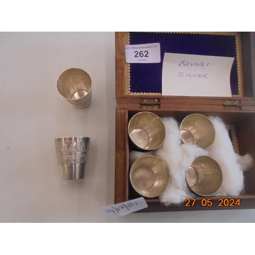 262 - Cased Brunei Silver Saki Tumblers