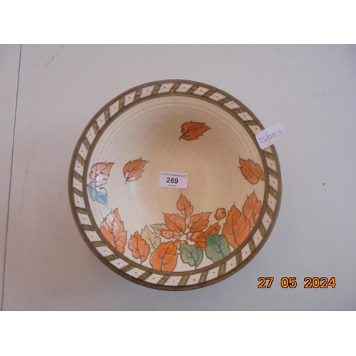 269 - Charlotte Rhead Bowl Foliage Pattern, on Cream Ground