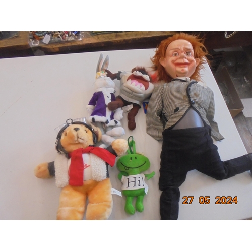 273 - Box With Soft Toys and Ventriloquist Doll