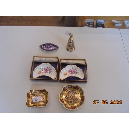 281 - Small Lot of Crown Derby Dishes and Bell