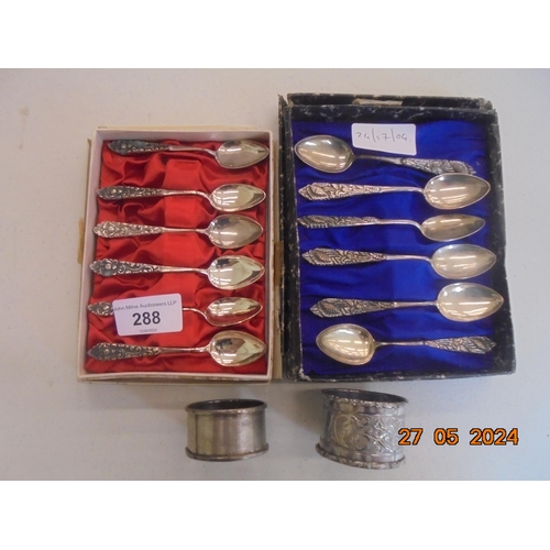 288 - Two Cased 800 Grade Tea Spoon Sets and Two Napkin Rings