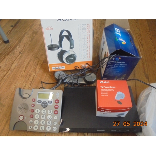 343 - Bag with Electrical Items, CD Player, Boxed Cordless Headphones, Telephone Etc