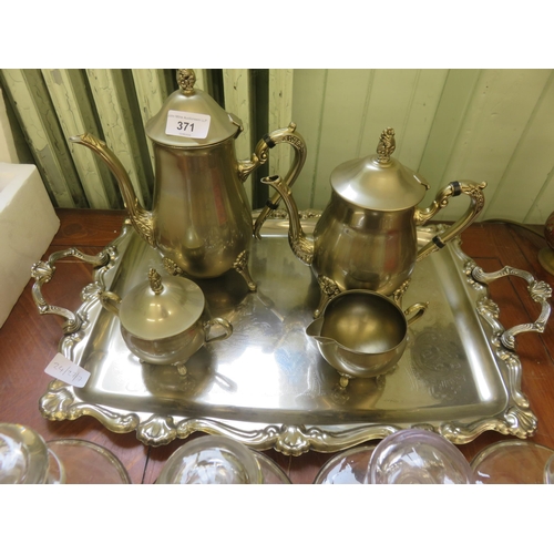 371 - Four Piece Plated Tea Service and Tray