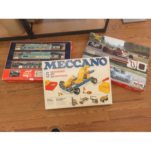 381 - Polistil electric Raceway, Lima O Scale Train Set and a Meccano Set