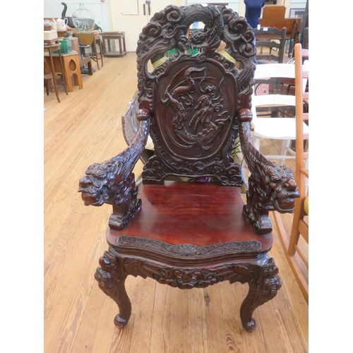 403 - Heavily Cared Oriental Hardwood Hall Chair