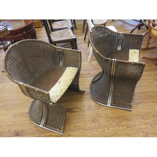 408 - Pair of Wicker Framed Tub Chairs