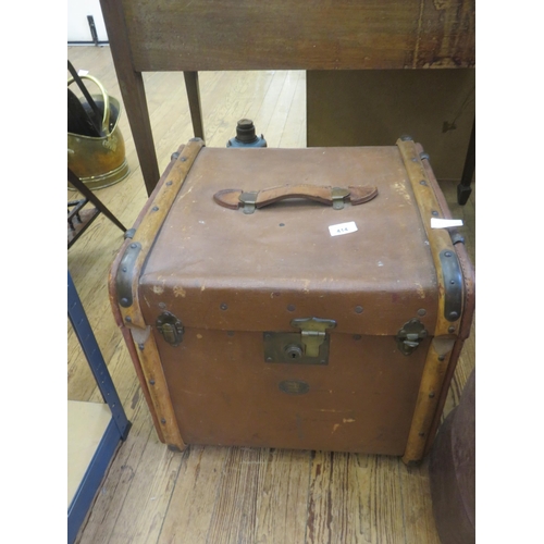 414 - Small Wooden Bound Leather Trunk