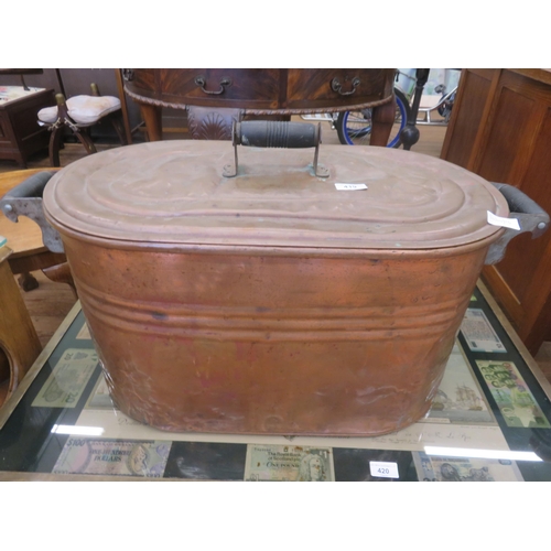 419 - Large Two Handled Copper Pan and Cover