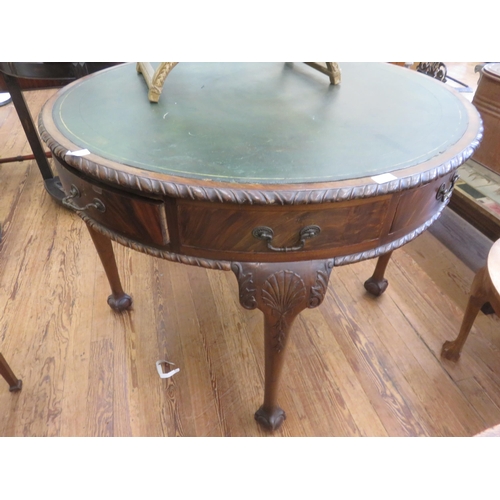 427 - Mahogany and Leather Topped Rent Table on Claw and Ball Feet