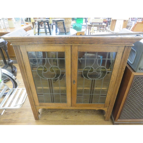 435 - Oak and Stained Glass Art Nouveau Style Bookcase.