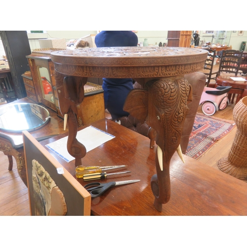 443 - Carved Wood Anglo-Indian Table on Elephant Supports