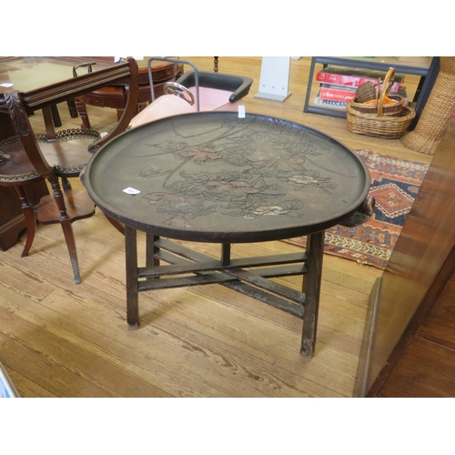 453 - Oriental Style Circle Occasional Table on Folding Stand