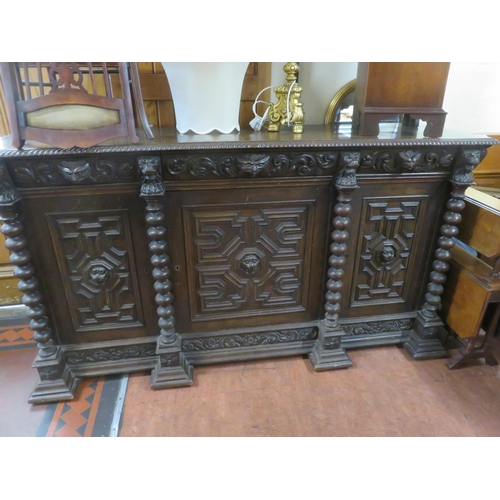 462 - Late 19th Century Heavily Carved Oak Jacobean Style Sideboard