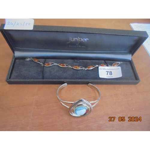 78 - Silver and Amber Style Bracelet and a Costume Jewellery Bracelet