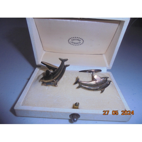 88 - Pair of Vintage Georg Jensen Silver Dolphin Cufflinks - boxed