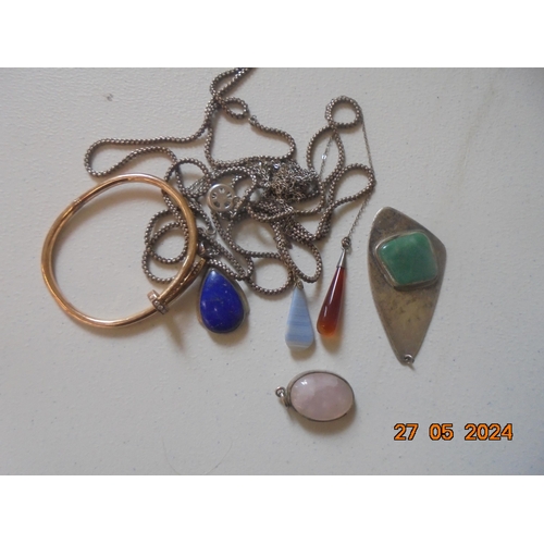 94 - Lot of Silver Gem Pendants, Silver Gilt Bangle etc