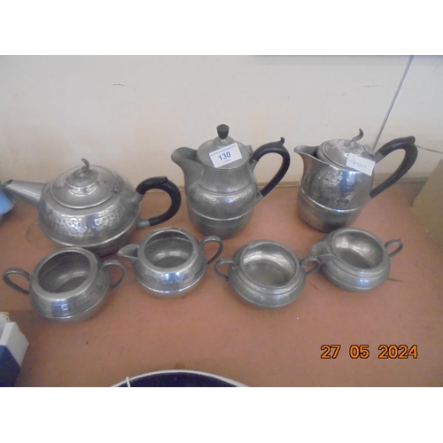 130 - Seven Piece Pewter Tea Set