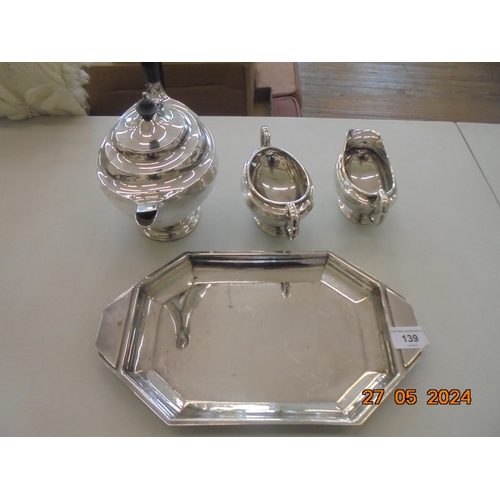 139 - Four Piece Plated Tea Set on Tray