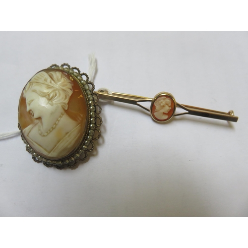 101 - 9ct Gold Cameo Bar Brooch and A Victorian Cameo Brooch