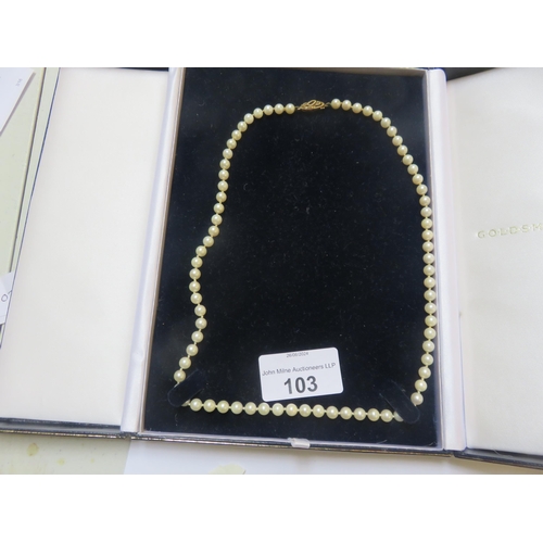 103 - Cased String of Pearls With 9ct Gold Clasp