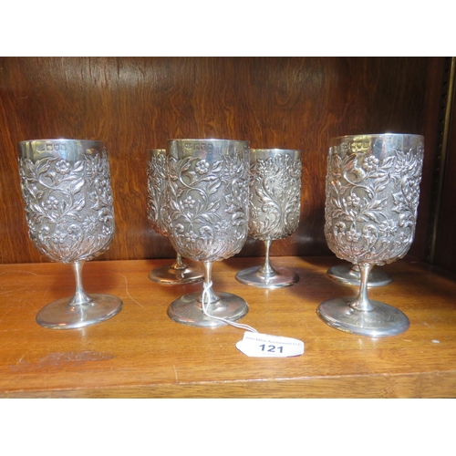 121 - Set of Six Hamilton of Calcutta Embossed Silver Goblets With London Hallmarks. 39 Troy ounces