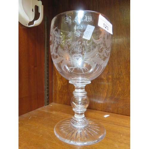 123 - Large Victorian Etched Glass Marriage Goblet - Dated 1876