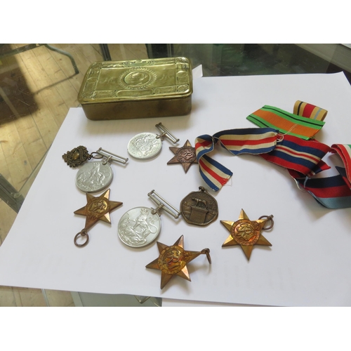 136 - Princess Mary Tin With Six British WW2 Campaign Medals and One Italian Medal