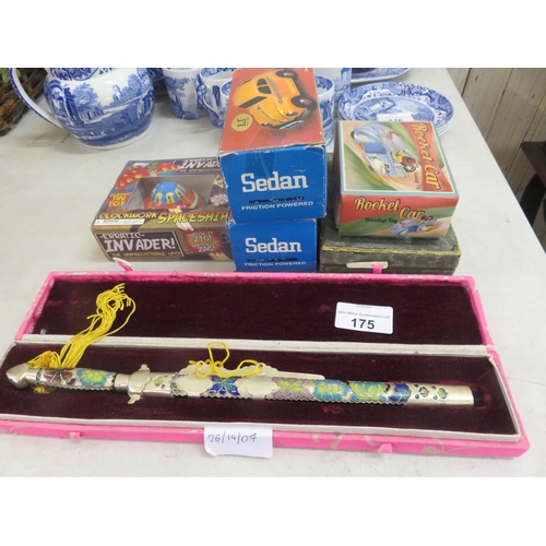 175 - Letter Opener With Oriental Motif, Vintage Playing Cards and Boxed Toys