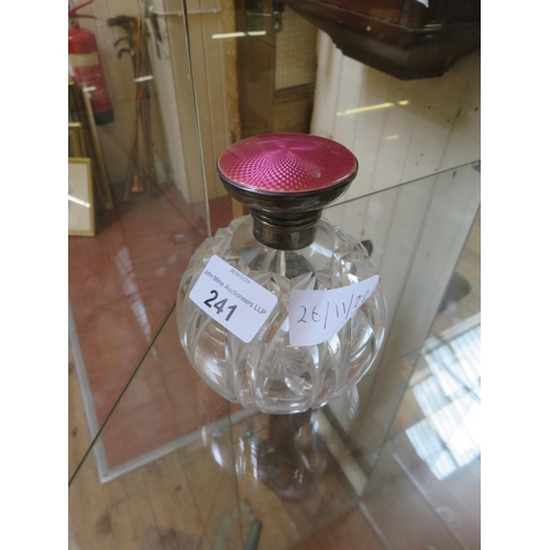 241 - Silver and Pink Enamel Topped Perfume Bottle