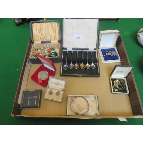 296 - Plated Spoons, Costume Jewellery, Silver Bangle etc