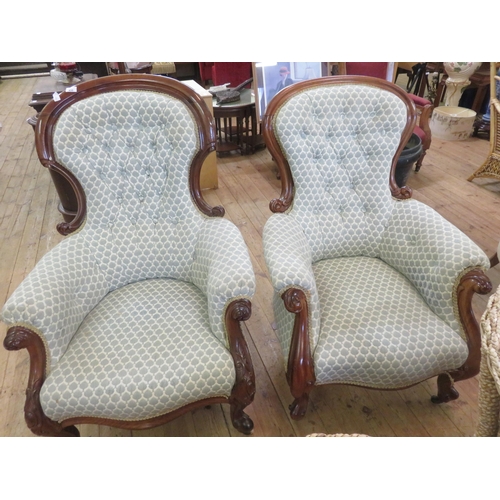 435 - Pair of Victorian Mahogany Framed Button Back Armchairs