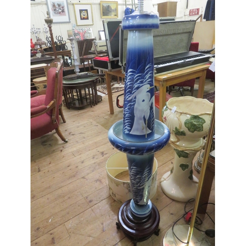 438 - Large Standing Ceramic Lamp on Wooden Base