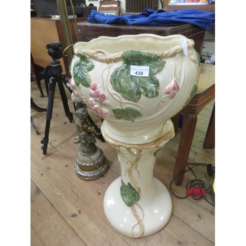 439 - Jardiniere Stand Majolica Type Leaf and Berry Pattern