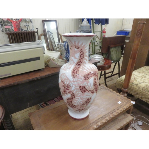 449 - Oriental Type Vase Cream and Pink Ground,, Dragon Design