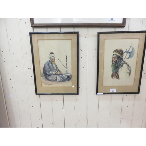 46 - Two Framed Oil Paintings of Persian Men - signed DE'MON