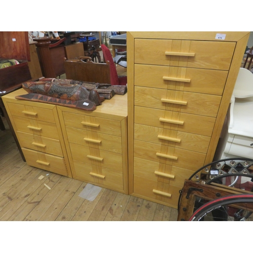 476 - Modern Light Wood Tallboy and a Pair of Matching Bedside Chests