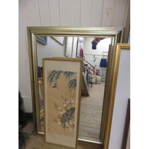 49 - Large Gilt Mirror with an Oriental Print and Tapestry