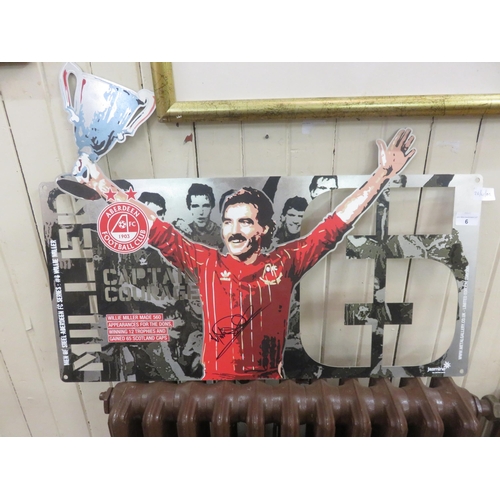 6 - Willie Miller Signed 1980's Metal Sign - Limited Edition 90/300