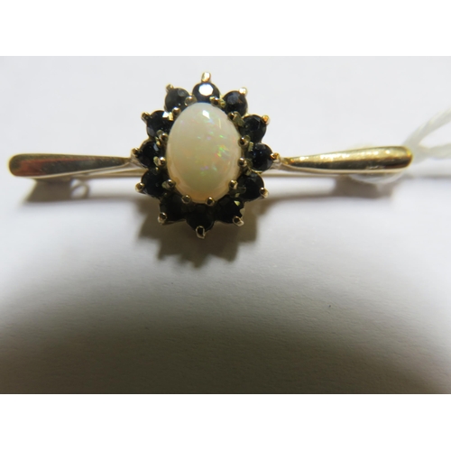 66 - 9ct Gold Opal and Blue Stone Bar Brooch