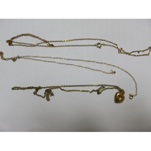 67 - Two Thin 9ct Gold Chains, Gilt Chain with Heart Pendant