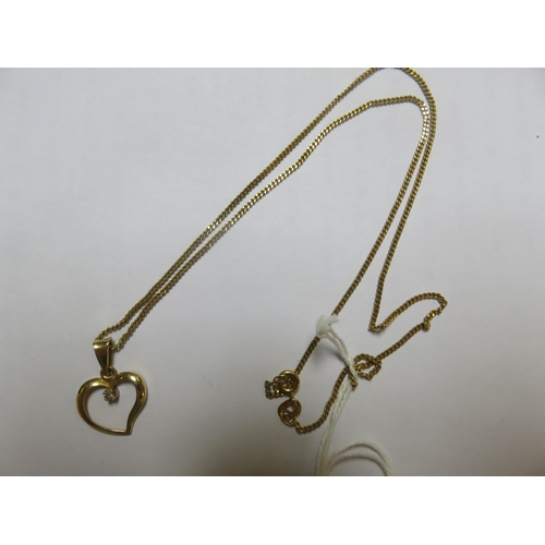 74 - 18ct Gold and Diamond Heart Pendant on 9ct Gold Chain